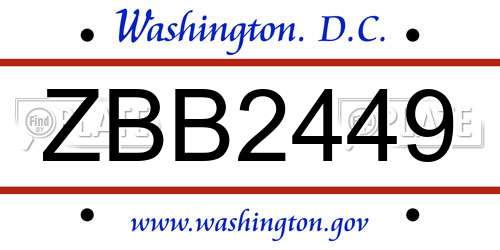 ZBB2449 District Of Columbia License Plate