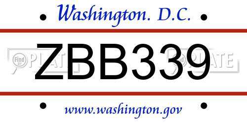 ZBB339 District Of Columbia License Plate