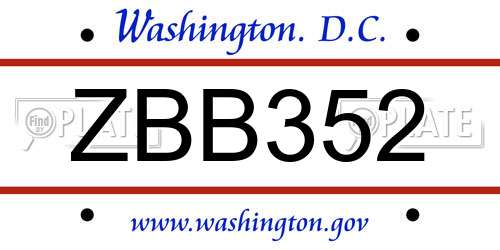 ZBB352 District Of Columbia License Plate