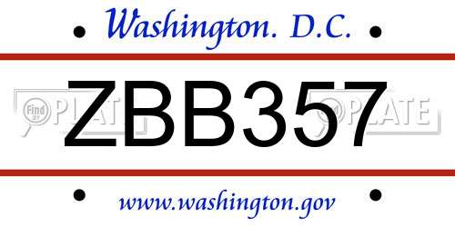 ZBB357 District Of Columbia License Plate