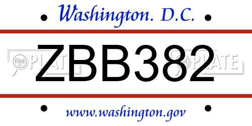 ZBB382 District Of Columbia License Plate