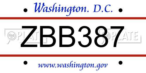 ZBB387 District Of Columbia License Plate