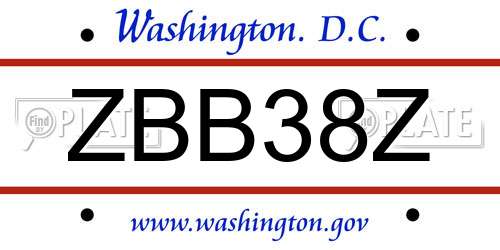 ZBB38Z District Of Columbia License Plate
