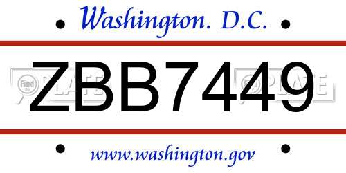 ZBB7449 District Of Columbia License Plate