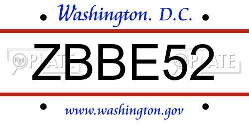 ZBBE52 District Of Columbia License Plate