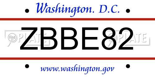 ZBBE82 District Of Columbia License Plate
