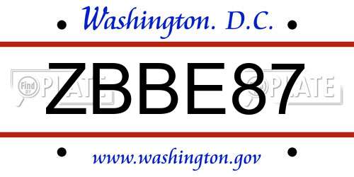 ZBBE87 District Of Columbia License Plate