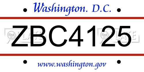 ZBC4125 District Of Columbia License Plate