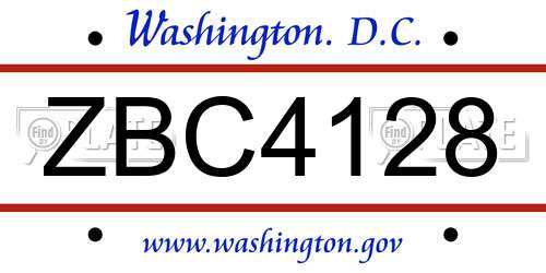 ZBC4128 District Of Columbia License Plate