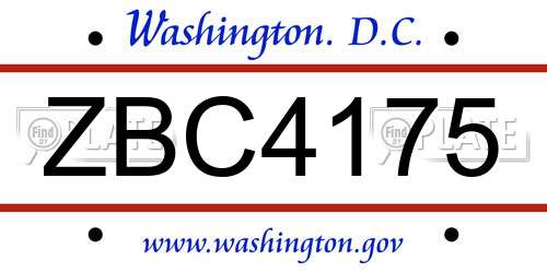 ZBC4175 District Of Columbia License Plate