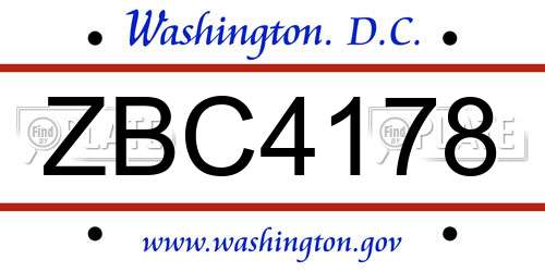 ZBC4178 District Of Columbia License Plate