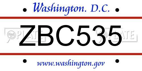 ZBC535 District Of Columbia License Plate