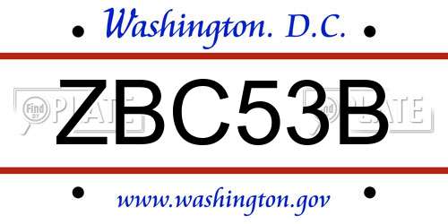 ZBC53B District Of Columbia License Plate