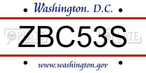 ZBC53S District Of Columbia License Plate