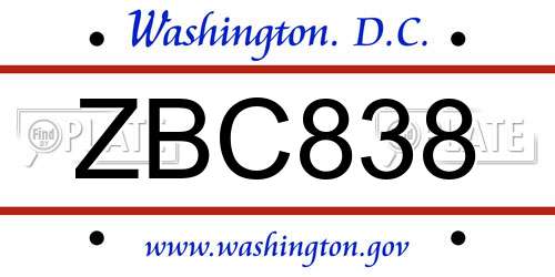 ZBC838 District Of Columbia License Plate