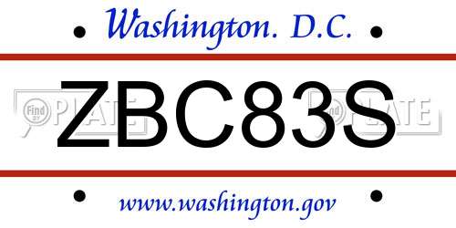 ZBC83S District Of Columbia License Plate