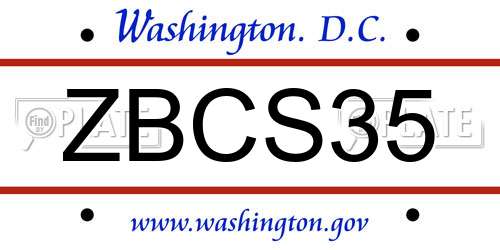 ZBCS35 District Of Columbia License Plate