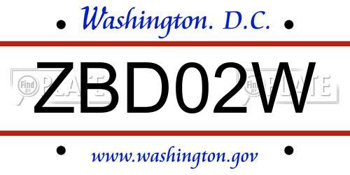 ZBD02W District Of Columbia License Plate