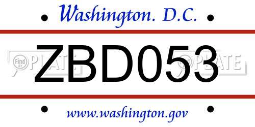 ZBD053 District Of Columbia License Plate