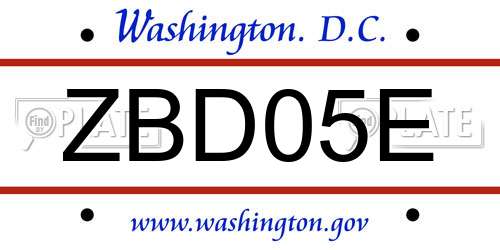 ZBD05E District Of Columbia License Plate