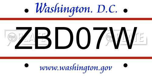 ZBD07W District Of Columbia License Plate