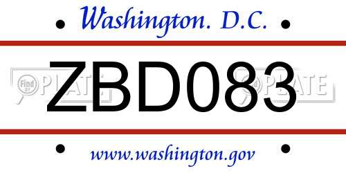 ZBD083 District Of Columbia License Plate