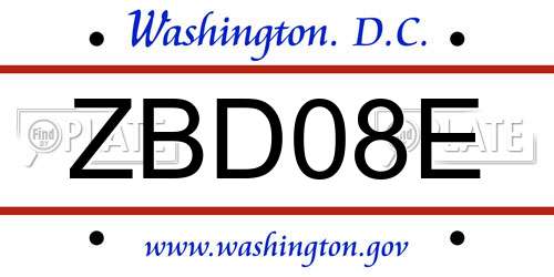 ZBD08E District Of Columbia License Plate