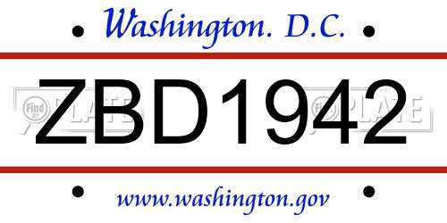 ZBD1942 District Of Columbia License Plate