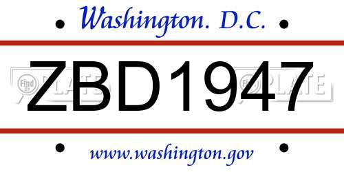 ZBD1947 District Of Columbia License Plate