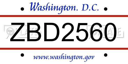 ZBD2560 District Of Columbia License Plate