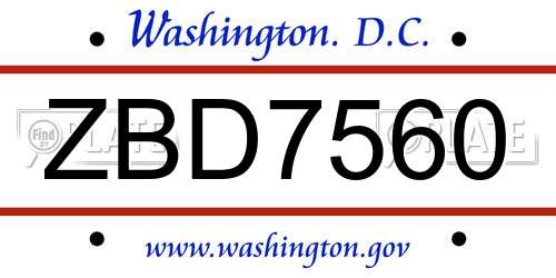 ZBD7560 District Of Columbia License Plate