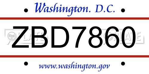 ZBD7860 District Of Columbia License Plate