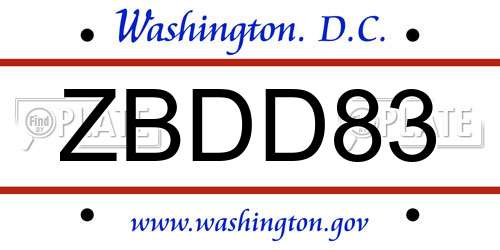 ZBDD83 District Of Columbia License Plate