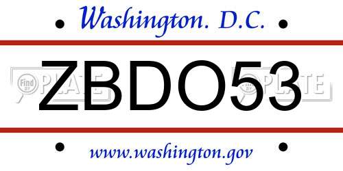 ZBDO53 District Of Columbia License Plate