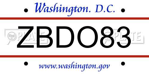 ZBDO83 District Of Columbia License Plate