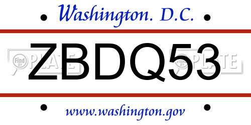 ZBDQ53 District Of Columbia License Plate