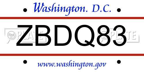 ZBDQ83 District Of Columbia License Plate