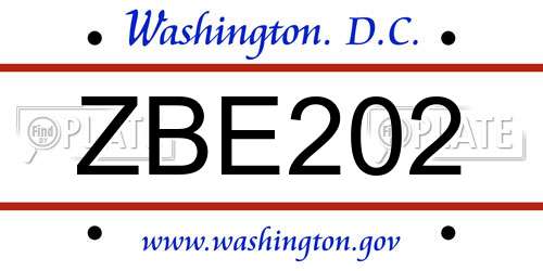 ZBE202 District Of Columbia License Plate