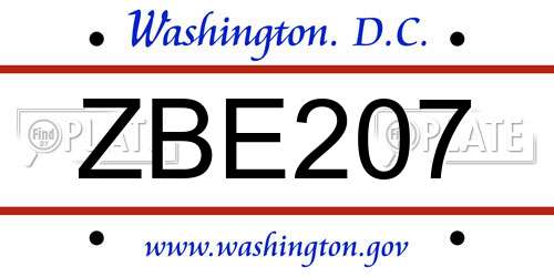 ZBE207 District Of Columbia License Plate
