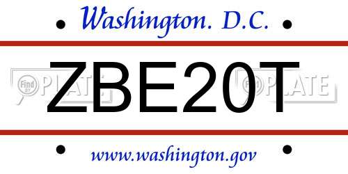ZBE20T District Of Columbia License Plate