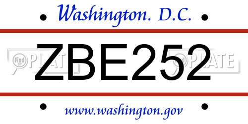 ZBE252 District Of Columbia License Plate