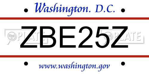 ZBE25Z District Of Columbia License Plate