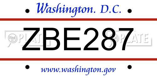 ZBE287 District Of Columbia License Plate