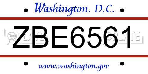 ZBE6561 District Of Columbia License Plate