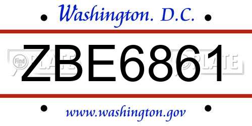 ZBE6861 District Of Columbia License Plate