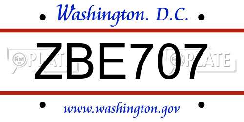 ZBE707 District Of Columbia License Plate