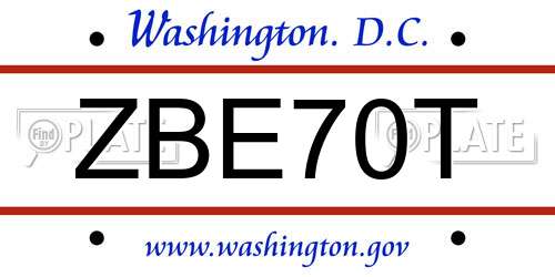ZBE70T District Of Columbia License Plate