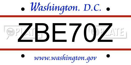 ZBE70Z District Of Columbia License Plate