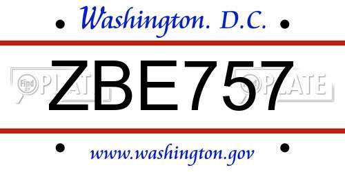 ZBE757 District Of Columbia License Plate