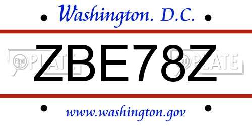 ZBE78Z District Of Columbia License Plate